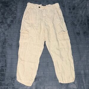 Rachel Rachel Roy Womens Cream 100% Linen Cargo Pants High Rise Relaxed Size M